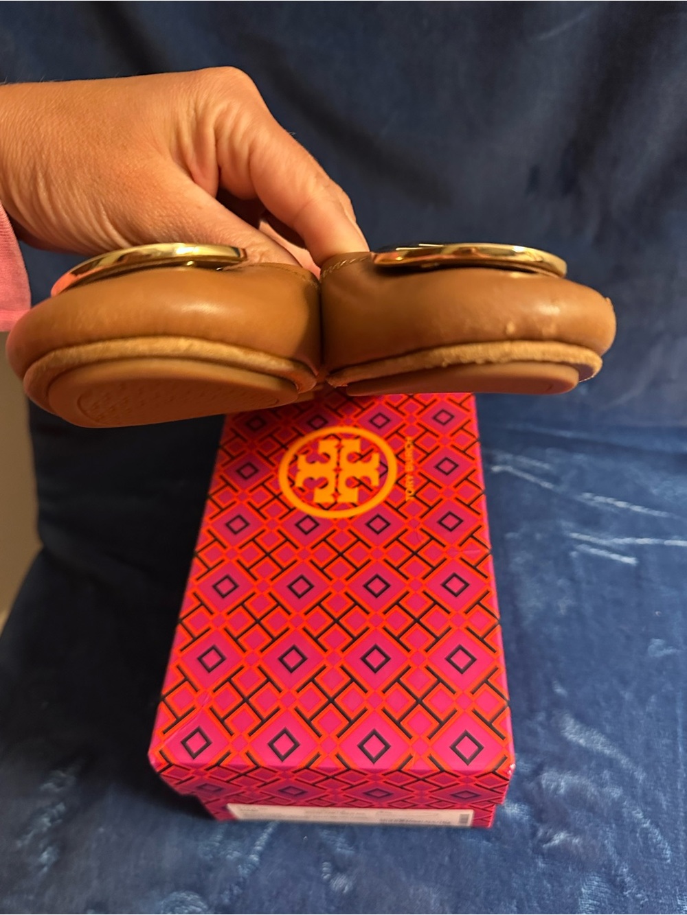 Tory Burch Chestnut / Praline Leather Ballet Flats with Gold Logo Medallion - Picture 10 of 14